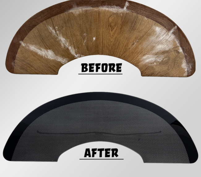 before and after raw wood to dipped and spray painteed