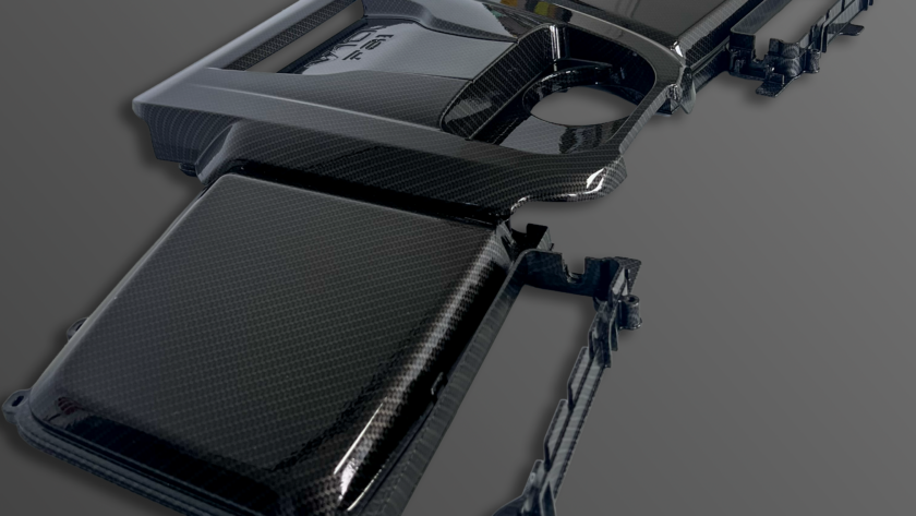 Audi R8 V10 engine bay parts with carbon fibre hydro dipping