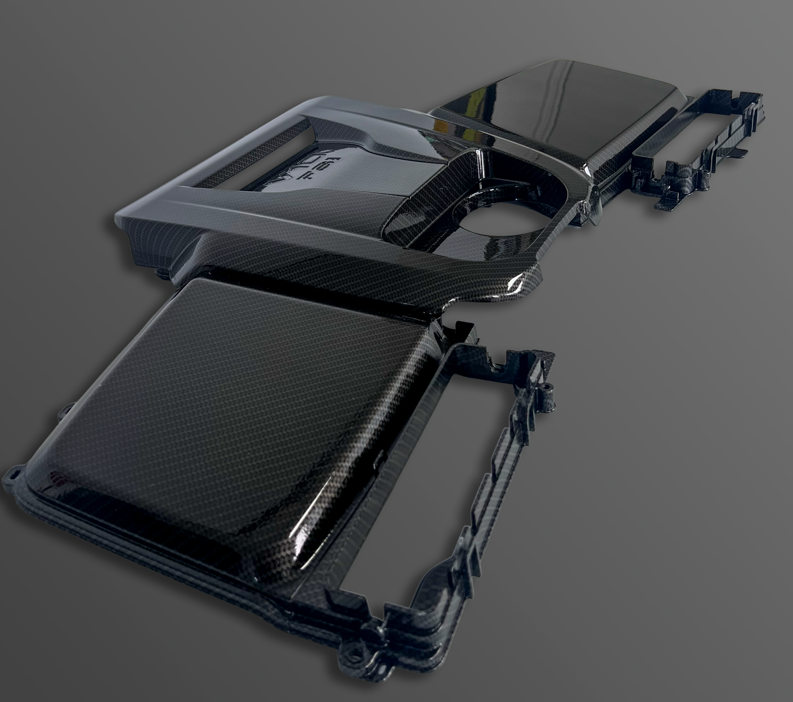 Audi R8 V10 engine bay parts with carbon fibre hydro dipping