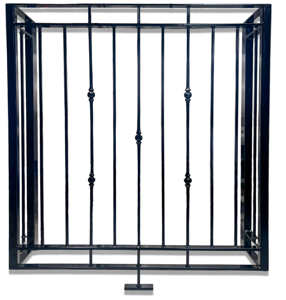 Wet sprayed fabricated steel railing with dark gloss finish