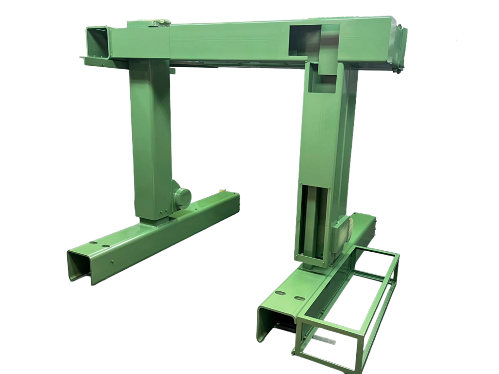 Large machinery frame finished with green industrial wet spray coating
